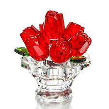 Red Crystal Rose Figurine Rose Gifts Birthday Women Crystal Glass Bouquet Orname picture