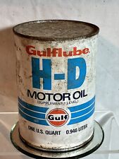 Gulf Gulflube HD 1 quart full metal motor oil can reverse logo picture