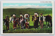 Sioux Indian Chiefs Native Americans Full Dress Horses Linen Vtg Postcard C12 picture