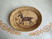 Rare Pima Animal Basket Oval Tray Vtg Native American Burro Reindeer Wildlife 10 picture