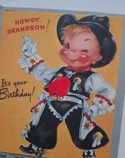 HOWDY GRANDSON 1950s Vtg COWBOY Pony HORSE Rootin Tootin BIRTHDAY CARD picture
