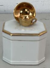 Vintage 1978 Enesco 18K Gold Decorated Tea Cup & Saucer Porcelain Trinket Box picture