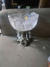 German lead crystal compote on brass pedestal with hanging crystals picture