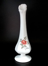 Vintage Floral Fenton Milk Glass Vase ~ Hand Painted & Signed by the Artist picture
