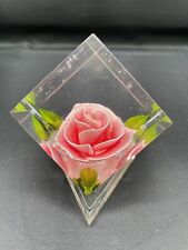 Bircraft Vintage Acrylic Lucite Paperweight Hand Carved Pink Rose Indiana USA picture
