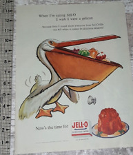 1954 JELL-O Vintage Print Ad Gelatin Desserts Pelican Fruit Flavors Delicious picture