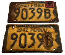 (2) Vintage 1942 Pennsylvania License Plates- 9039B Yellow picture