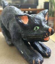 Vintage Style Halloween Black Cat Paper Mache Large Witch Kitten Spooky Goth Fun picture