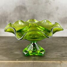 Viking Glass Avocado Green Epic Drape Three Footed Bow Dish Vintage Glass Decor picture