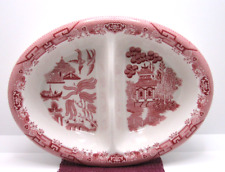 Churchill Red Willow Pink Rosa Divided Oval Vegetable Serving Dish 9-3/4