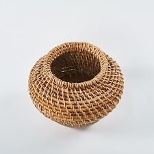 Handmade Woven Rattan Teak Wood Planter Natural Handcrafted Vase Flower Pot picture