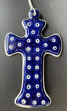 Polish Pottery Blue Cross Wall  Art Hanging Religious Decoration Hand Painted picture