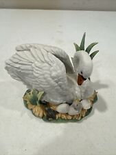 Lefton ChinaPorcelain Swan with Cygnet Bird Figurine 5” Tall picture