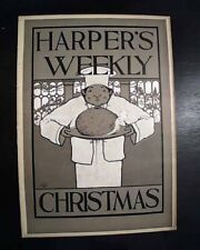 Rare MAXFIELD PARRISH Harper's Weekly Christmas Plum Pudding PRINT1895 Newspaper picture