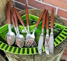 Vintage MCM American Tempo Japan Stainless Wood Composite Flatware X10 picture