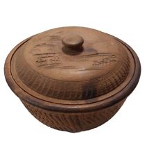 JAPAN - Antique Hand Carved Wooden Japanese RICE BOWL & LID picture