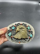 Huge SQUAW WRAP German Silver Belt Buckle Eagle Turquoise Coral 6”x4” 304g picture