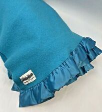 Vintage Neiman Marcus Satin Trim Blanket Italian Wool Turquoise Blue  I02 x 72  picture