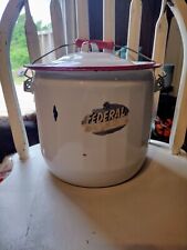 Vintage Federal Enamel Diaper Pail Pot w/Label,Red Wooden Handle Pittsburgh, USA picture