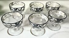6 Vtg. Heisey Stem Panel Compotes, Clear Glass, Floral Silver Overlay 3.5” Tall picture