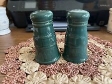Longaberger Woven Tradition Pottery IVY GREEN Tall Salt+Pepper Shakers~EUC picture