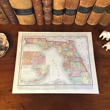 Large Original 1898 Antique Map FLORIDA Jacksonville Miramar Orlando Tampa Miami picture