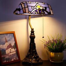 Small Tiffany Table Lamp Blue Purple Baroque Style Stained Glass Desk Lamp 11'' picture