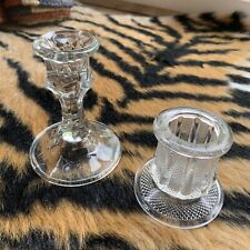 Set of 2 Mismatched Vintage Cut Glass Candlestick Holders Candleholders picture