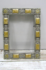 Vintage Heavy Picture Frame with filigree Amber color Enamel and Rhinestones picture