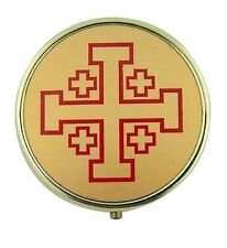 N.G. Catholic Brass Plated Jerusalem Cross Design 7 Host Pyx, 2 Inch picture