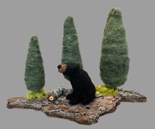 Needle Felted Wool Black Bear with Trees, Rustic Decor For Mountain Cabin picture