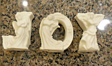 Set of 3 VINTAGE Ceramic Angel Candle Holders J O Y JOY Beige Christmas Holiday picture