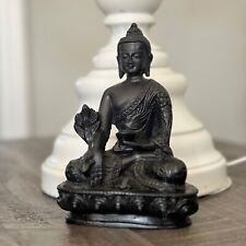 Medicine Buddha Beautiful Black  Color Dragon Carving Healing Resin Statue. picture