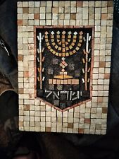 Vintage Mosaic Jewish Handmade Artwork Menorah Emblem  picture