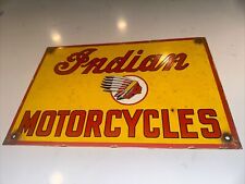 Vintage Indian Motorcycles Porcelain Pump Plate Sign 12”x8” picture