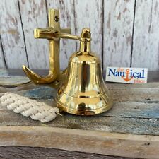 Brass Anchor Ship Bell w/ Rope Lanyard - Nautical Wall Decor - Tiki Bar picture