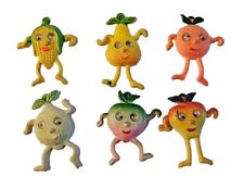 VTG Refrigerator Magnets Anthropomorphic Fruits Vegetables Googly Eyes Memo 6x picture
