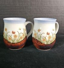 Vintage Otagiri Coffee Mug Set of 2 Butterflies & Floral Glazed Stoneware Mugs picture