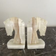 Vintage Onyx Stone Trojan Horse Head Carved  Rock Bookends picture