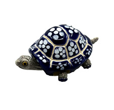 Vintage Ceramic Wiggling Turtle Navy with White Daisies New Old Stock LEPS Peru picture