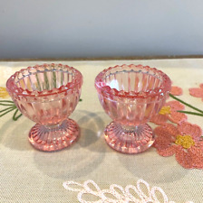 Set of 2 Pink Glass Easter Breakfast Egg Cups, depression style NWT picture
