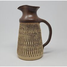 Studio Pottery Pitcher Brown Textured Large Handle by Alan Snyder VTG MCM 10