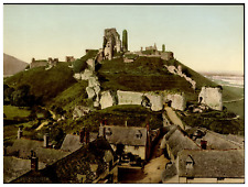 Corfe Castle Vintage Photochrome by P.Z, Photochrome Zurich Photochromy, Vintag picture