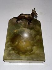 Antique Austrian Vienna Bronze Dog & Green Onyx Trinket. 4” X 3” Rare picture
