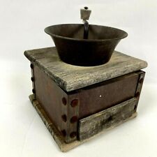 Antique Wood & Metal Hand Coffee Grinder Mill Table Top Weathered picture