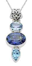 Blue Quartz & Topaz Teardrop Pendant Necklace with 18