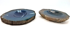 A BEAUTIFUL PAIR OF POLISHED BLUE GEODE AGATE STONE ASHTRAYS / DISHES or TRAYS picture