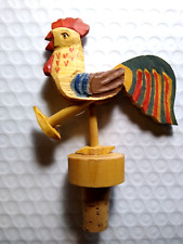 Mechanical Kicking Foot Rooster Hen Bottle Stopper Carved Wooden Bar Cork Anri picture