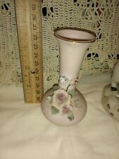 Vintage porcelain bisque left on bud vase applied roses dresden flowers picture