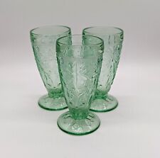 Vintage Indiana Glass Tiara Chantilly Green Floral Flower Goblets Set of 3 picture